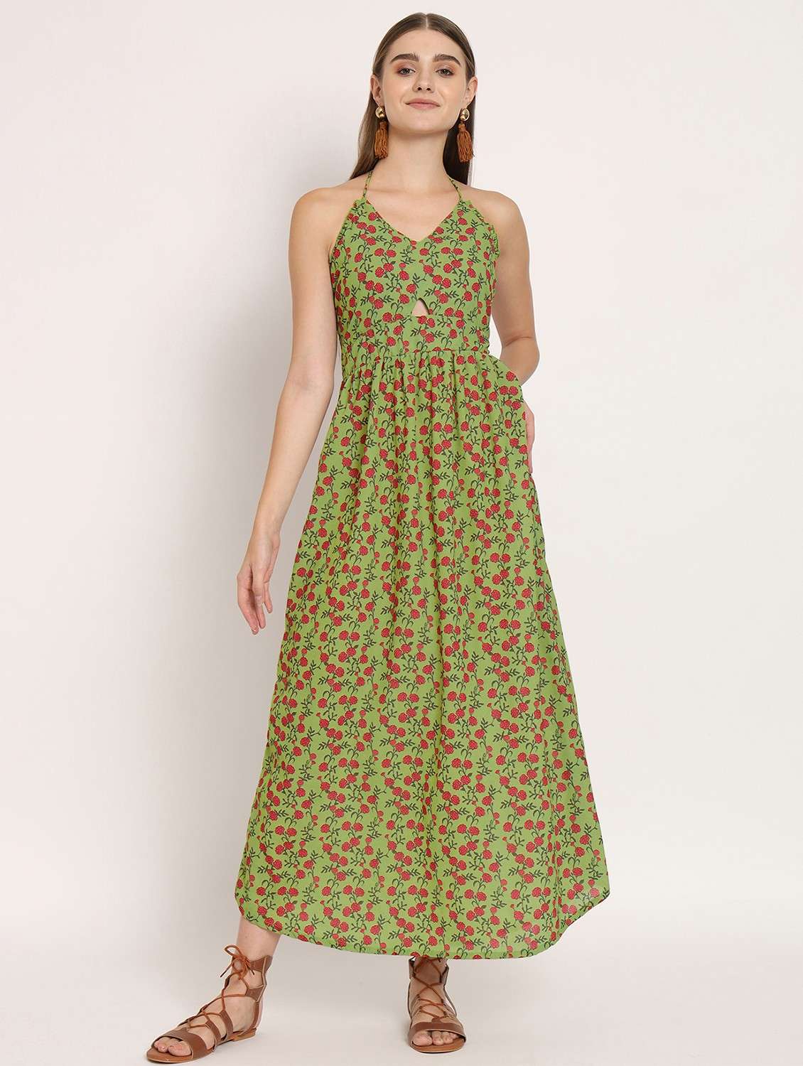 green floral print maxi dress