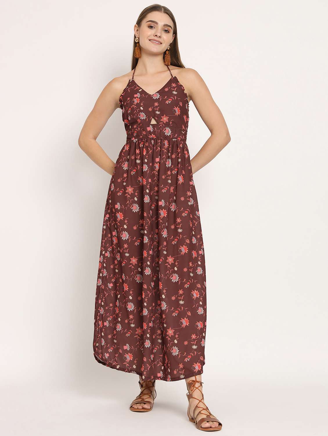 brown floral maxi dress