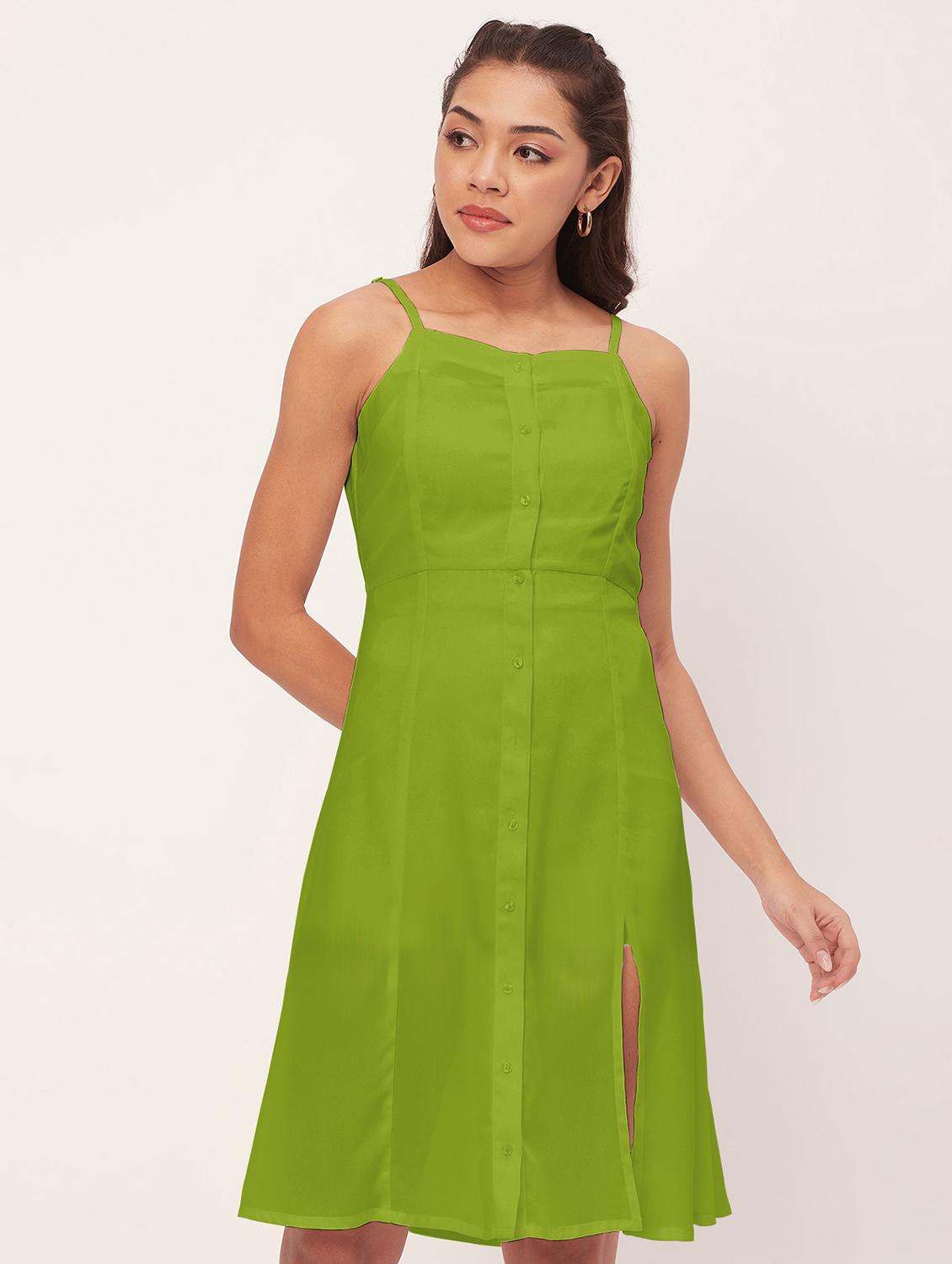 lime solid high slit dress - 20386194 - Zoom Image - 0