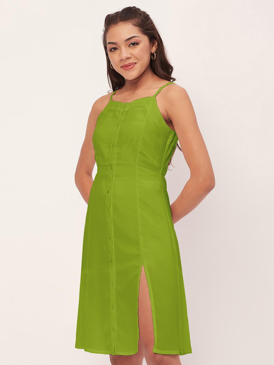 lime solid high slit dress - 20386194 - Standard Image - 2
