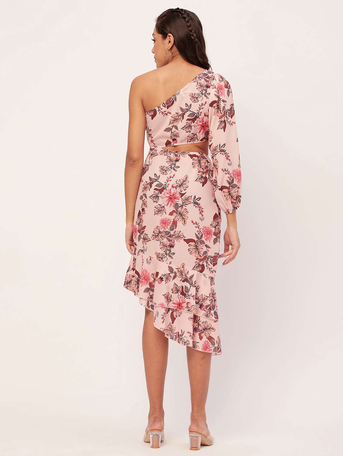 peach floral asymmetric dress - 20386198 -  Standard Image - 2