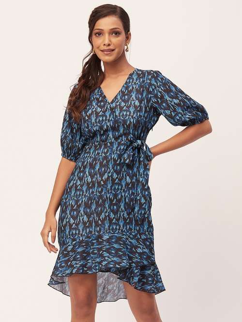 black printed wrap dress - 20386204 -  Standard Image - 0