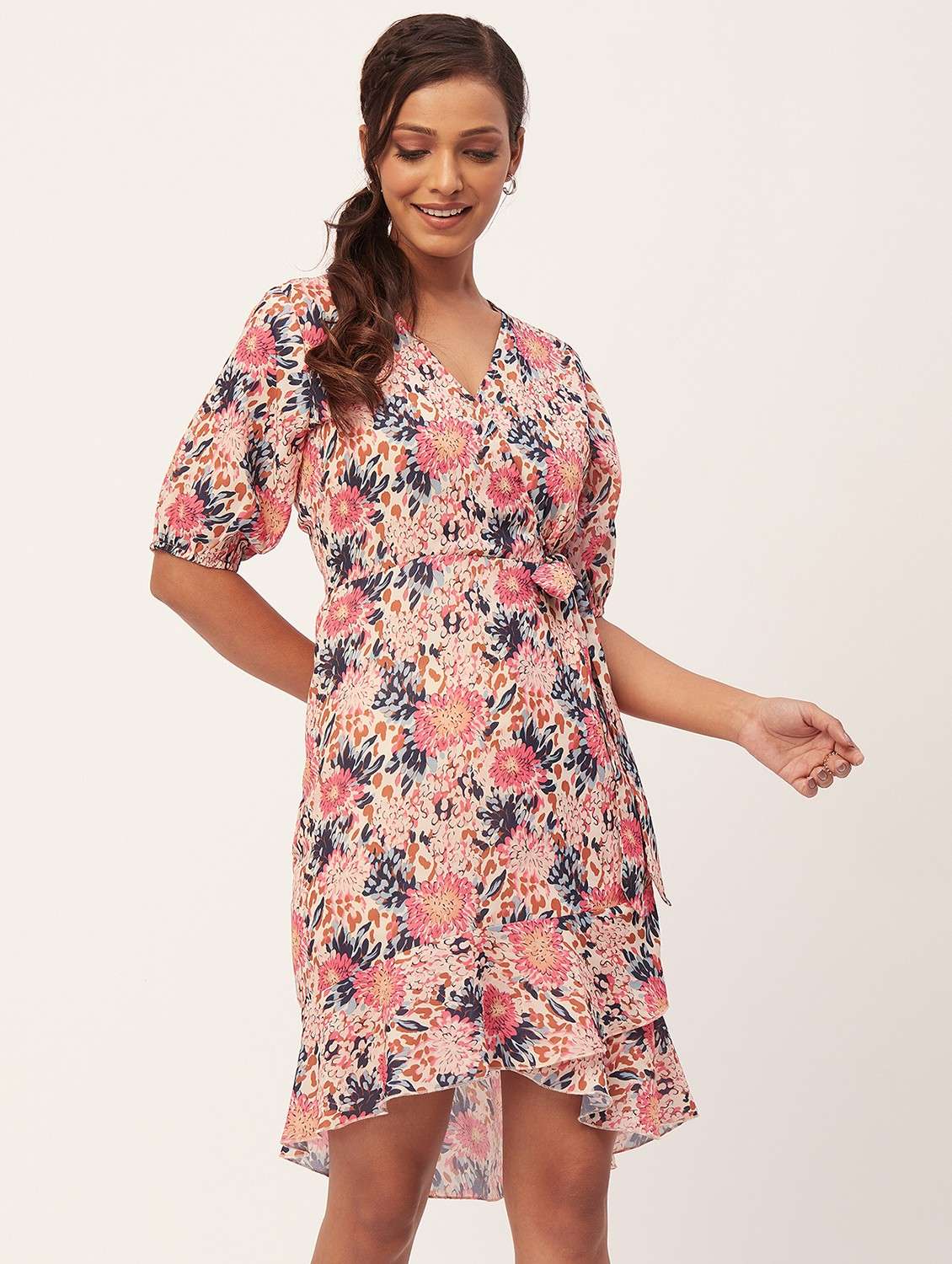 women multi colored printed georgette wrap dress - 20386206 -  Standard Image - 2