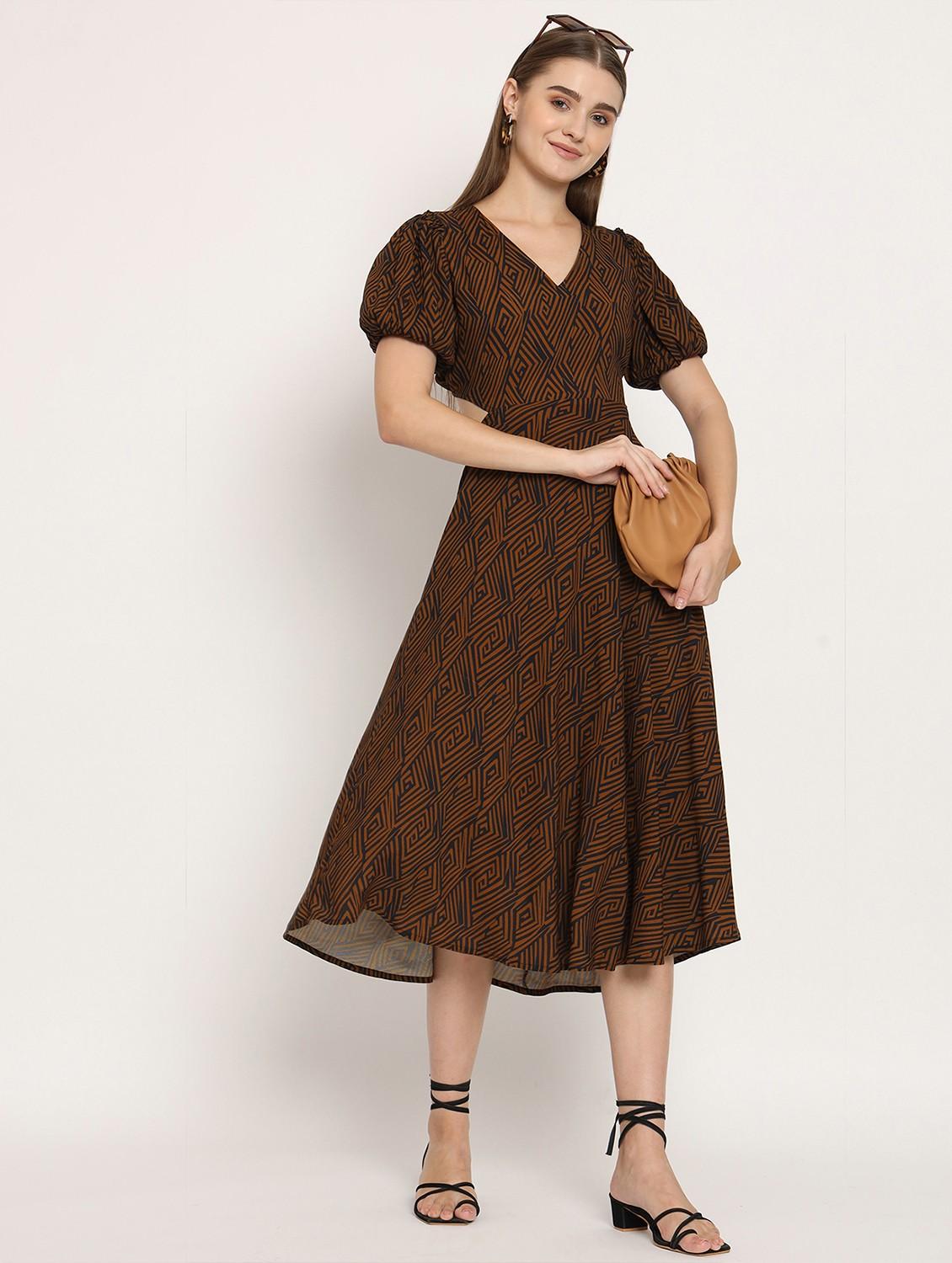 multi color geometric fit & flare dress - 20386215 - Standard Image - 2