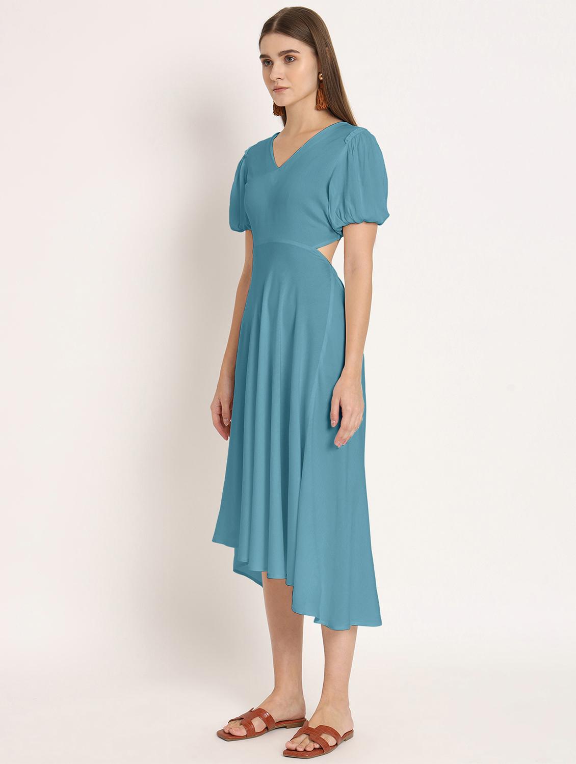 blue solid high low dress - 20386218 - Standard Image - 2