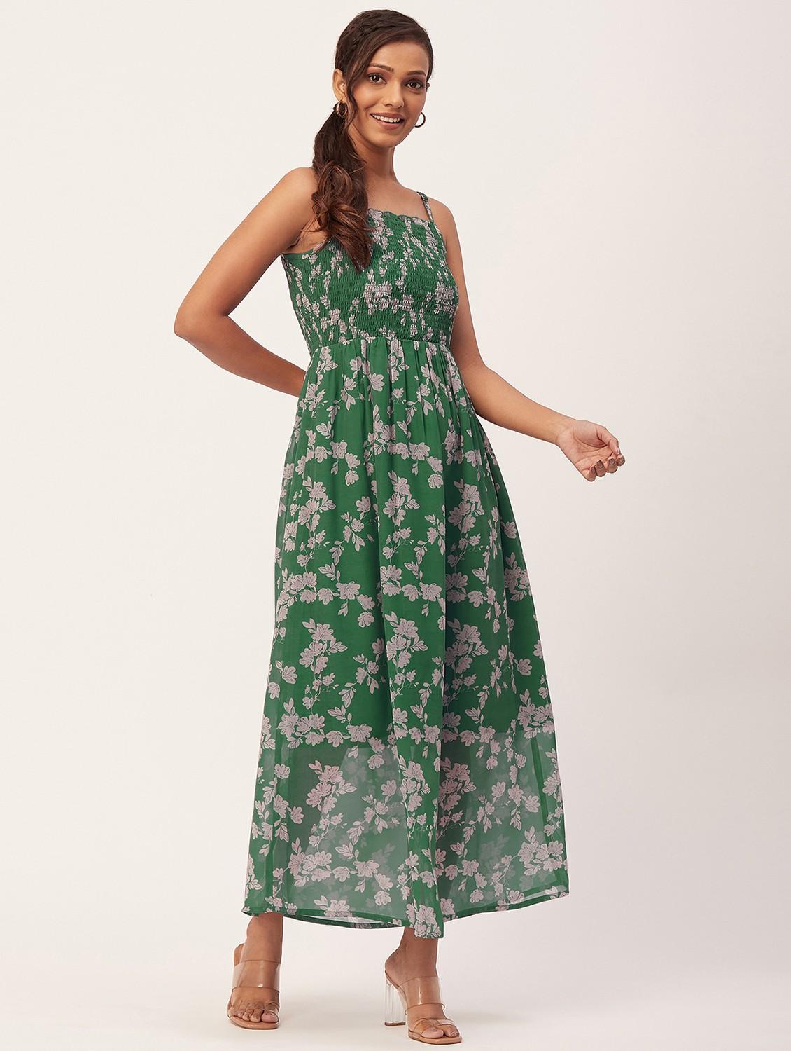 women green poly georgette fit & flare dress - 20386223 - Zoom Image - 0