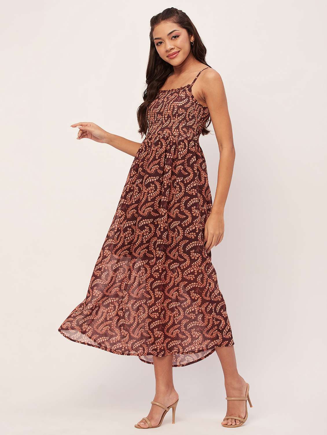 women brown poly georgette fit & flare dress - 20386225 -  Standard Image - 2