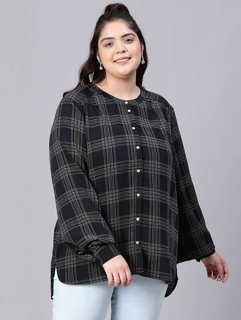 women check print plus size shirt