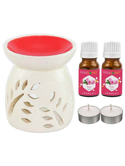 peepalcomm ceramic aroma diffuser with aroma oil & 2 t-light candles - 20386364 - Standard Image - 0