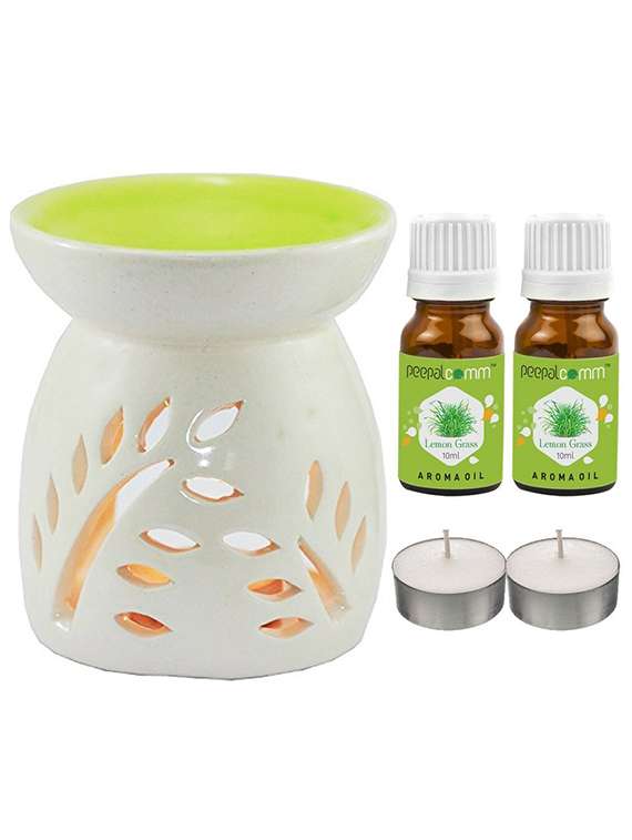 peepalcomm ceramic aroma diffuser with aroma oil & 2 t-light candles