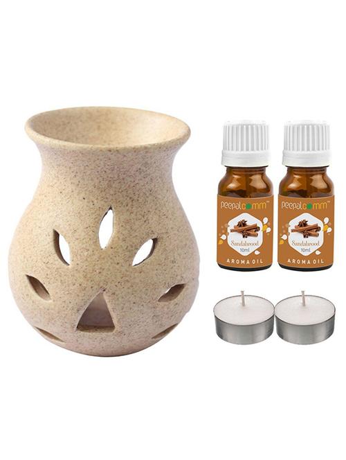 peepalcomm ceramic aroma diffuser with aroma oil & 2 t-light candles - 20386373 - Standard Image - 0