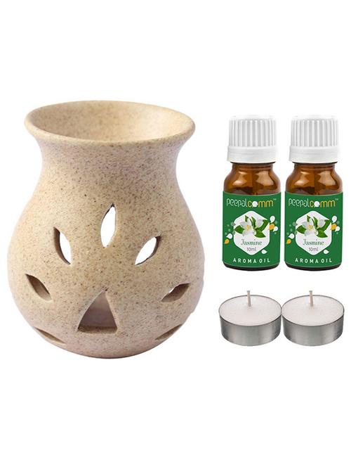peepalcomm ceramic aroma diffuser with aroma oil & 2 t-light candles - 20386376 - Standard Image - 0