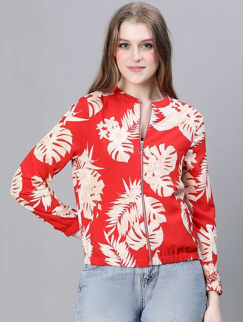 red tropical print regular jacket - 20386411 -  Standard Image - 0