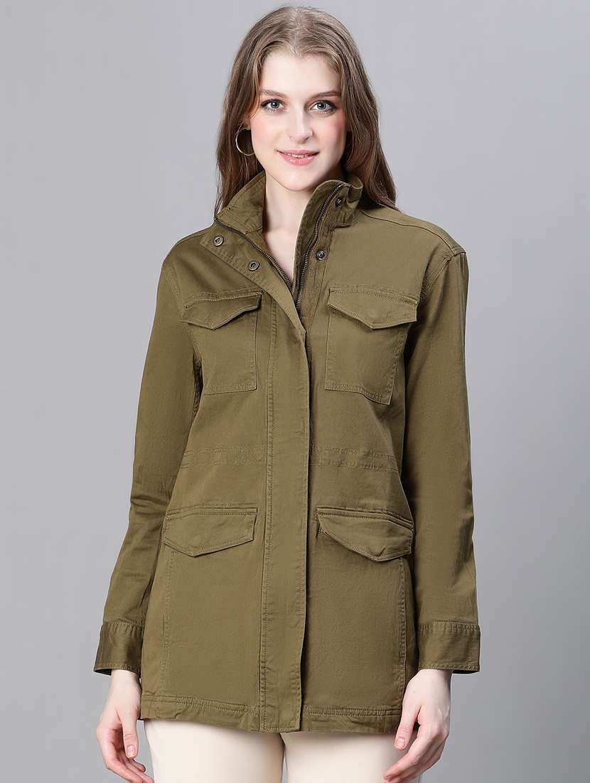 women green solids stand collar jacket