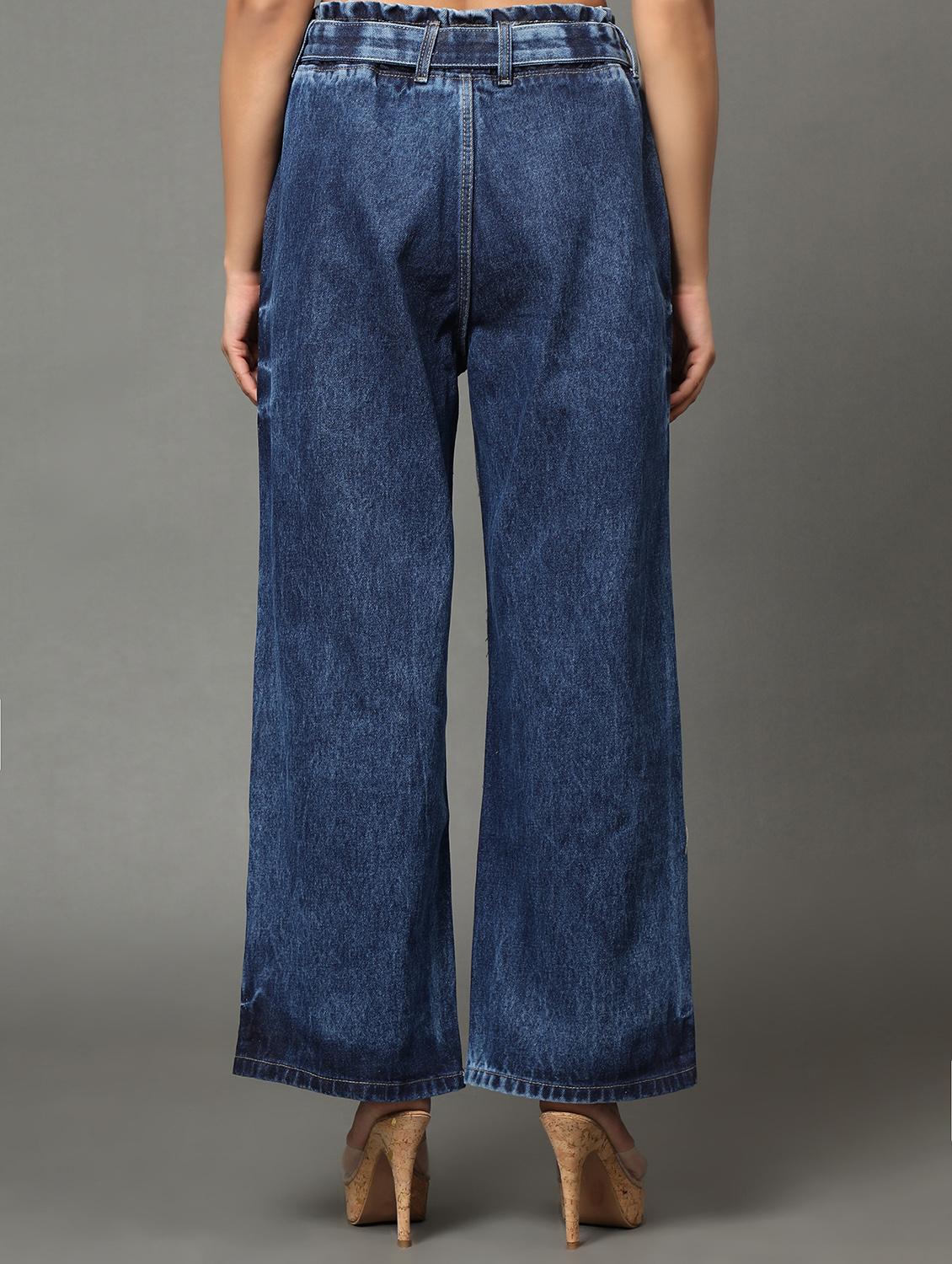 women's distress wide leg jeans - 20386587 - Standard Image - 2