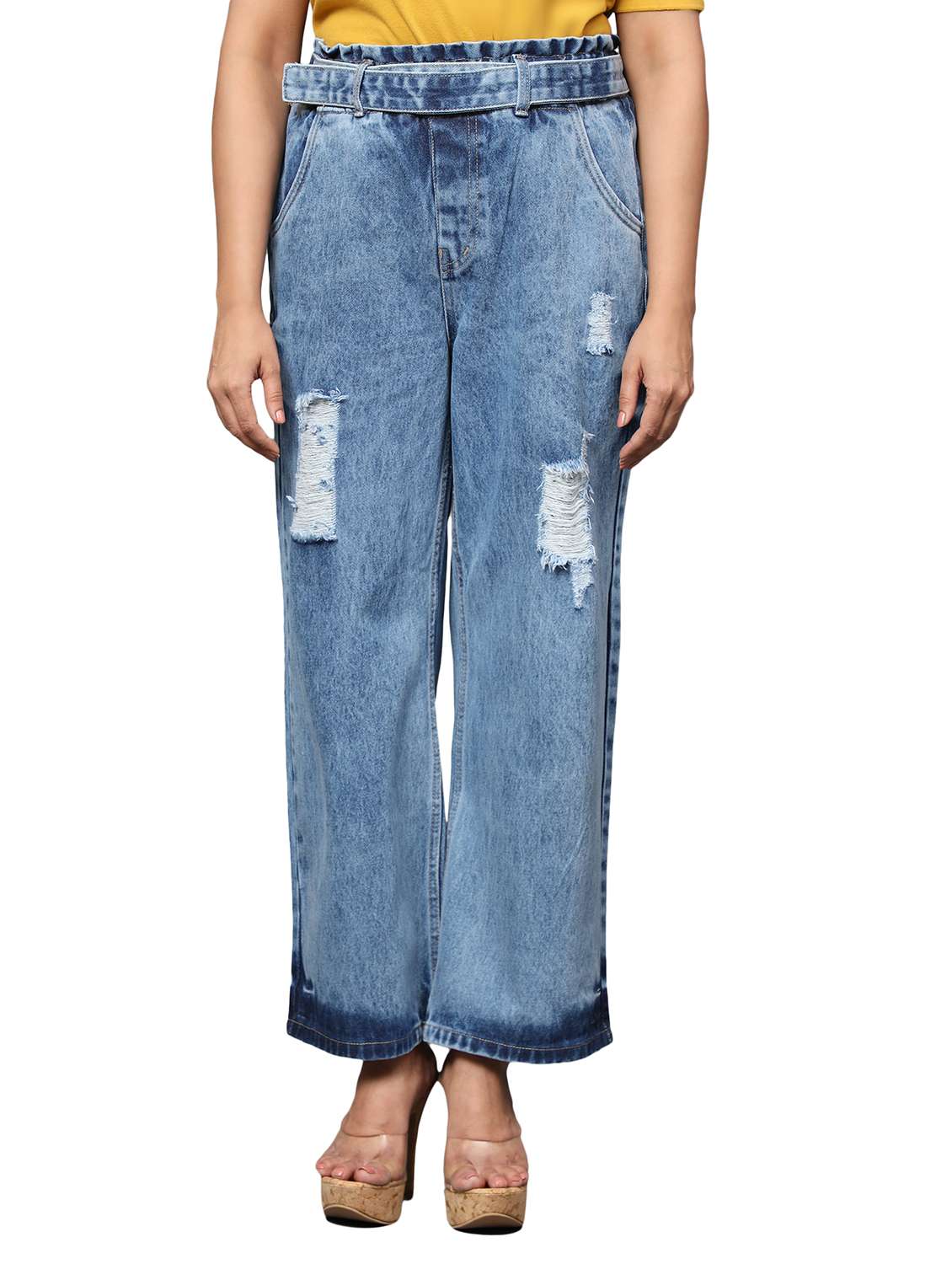 women's distress straight fit jeans - 20386671 - Zoom Image - 0