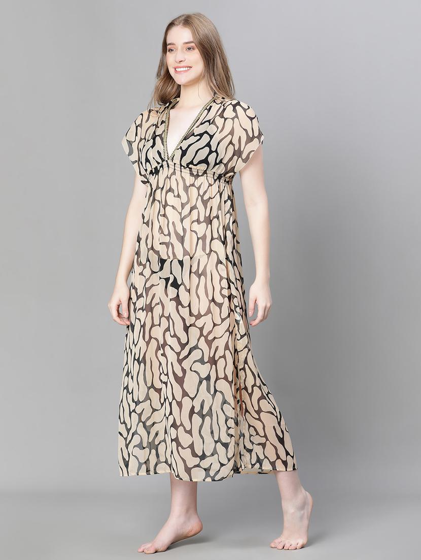 women brown coverups beachwear dress - 20386728 - Standard Image - 2