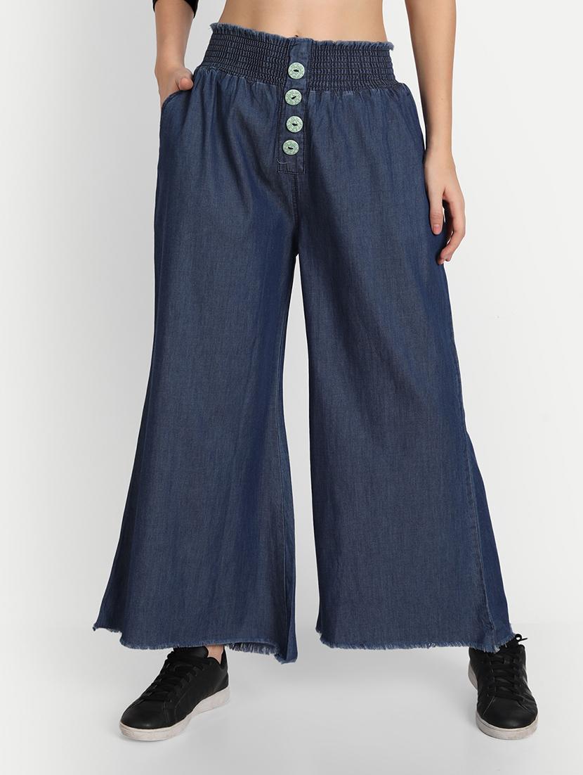 women blue solids denim palazzo - 20386841 - Zoom Image - 0