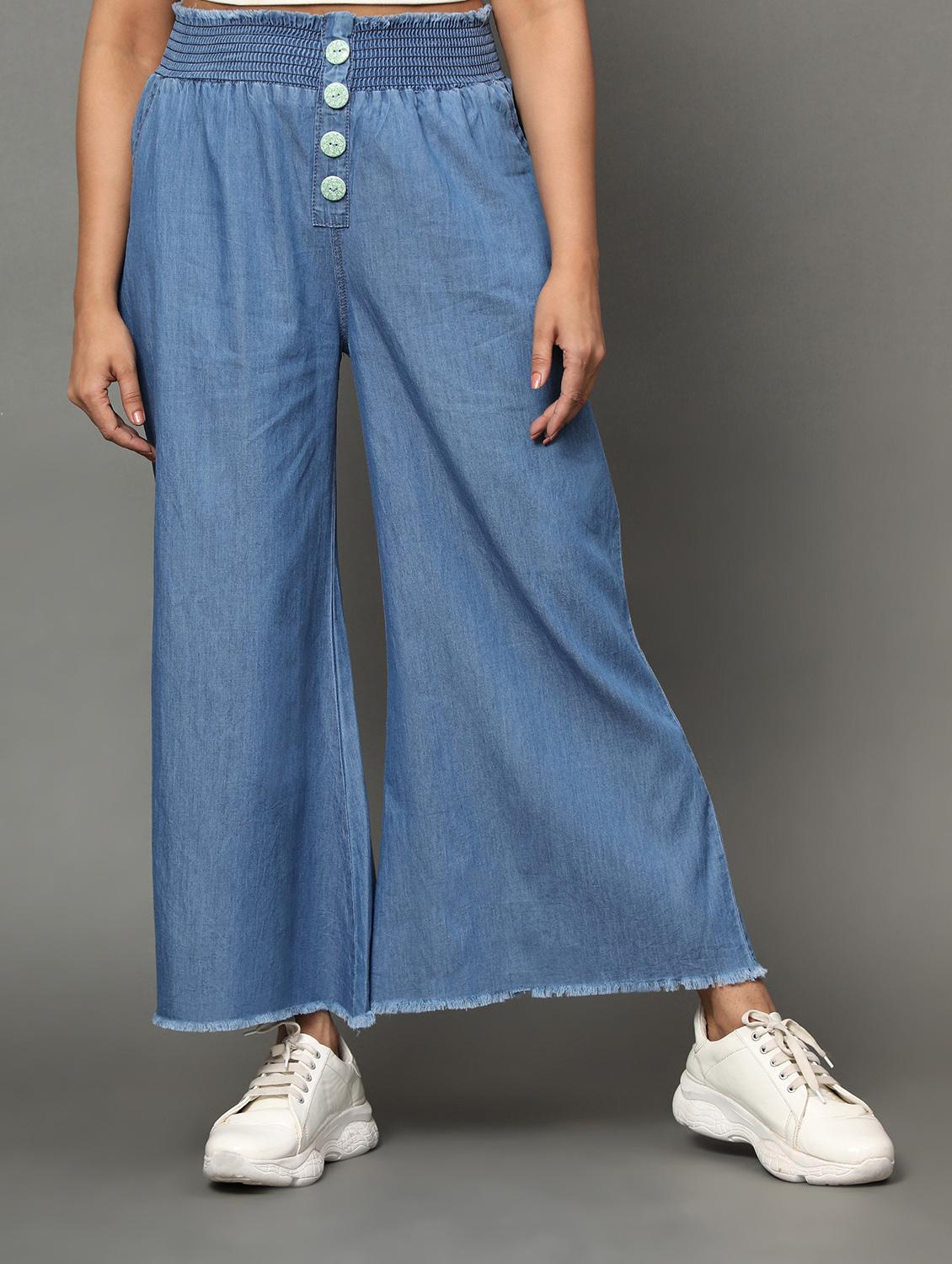 women light blue denim palazzo - 20386842 -  Zoom Image - 0