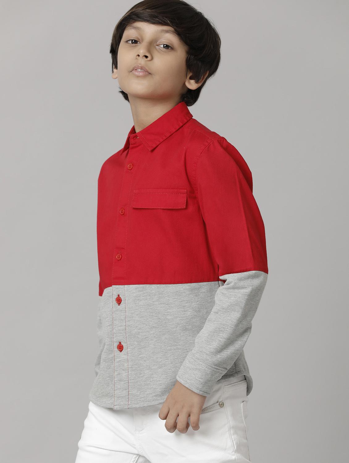 boys red color block 100% cotton shirt - 20386938 - Standard Image - 2