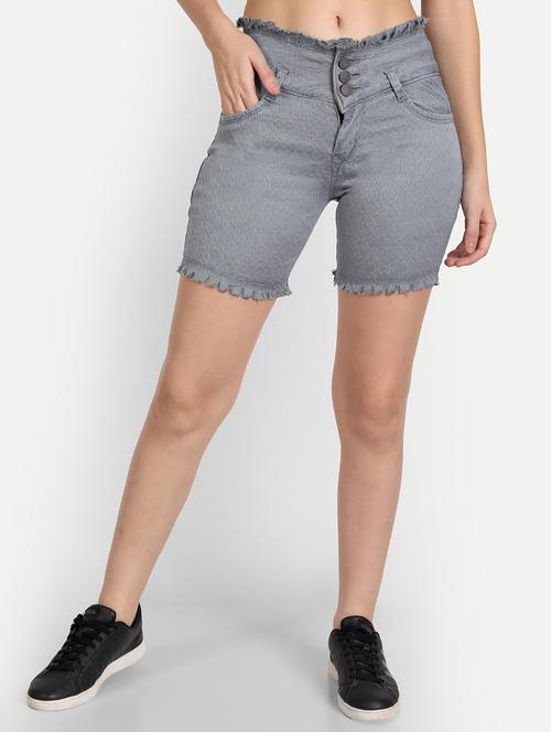 women grey denim shorts - 20386974 -  Standard Image - 0