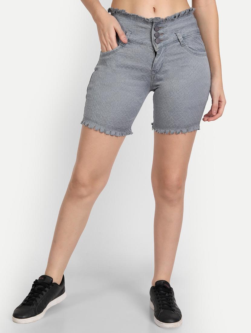 women grey denim shorts - 20386974 -  Zoom Image - 0