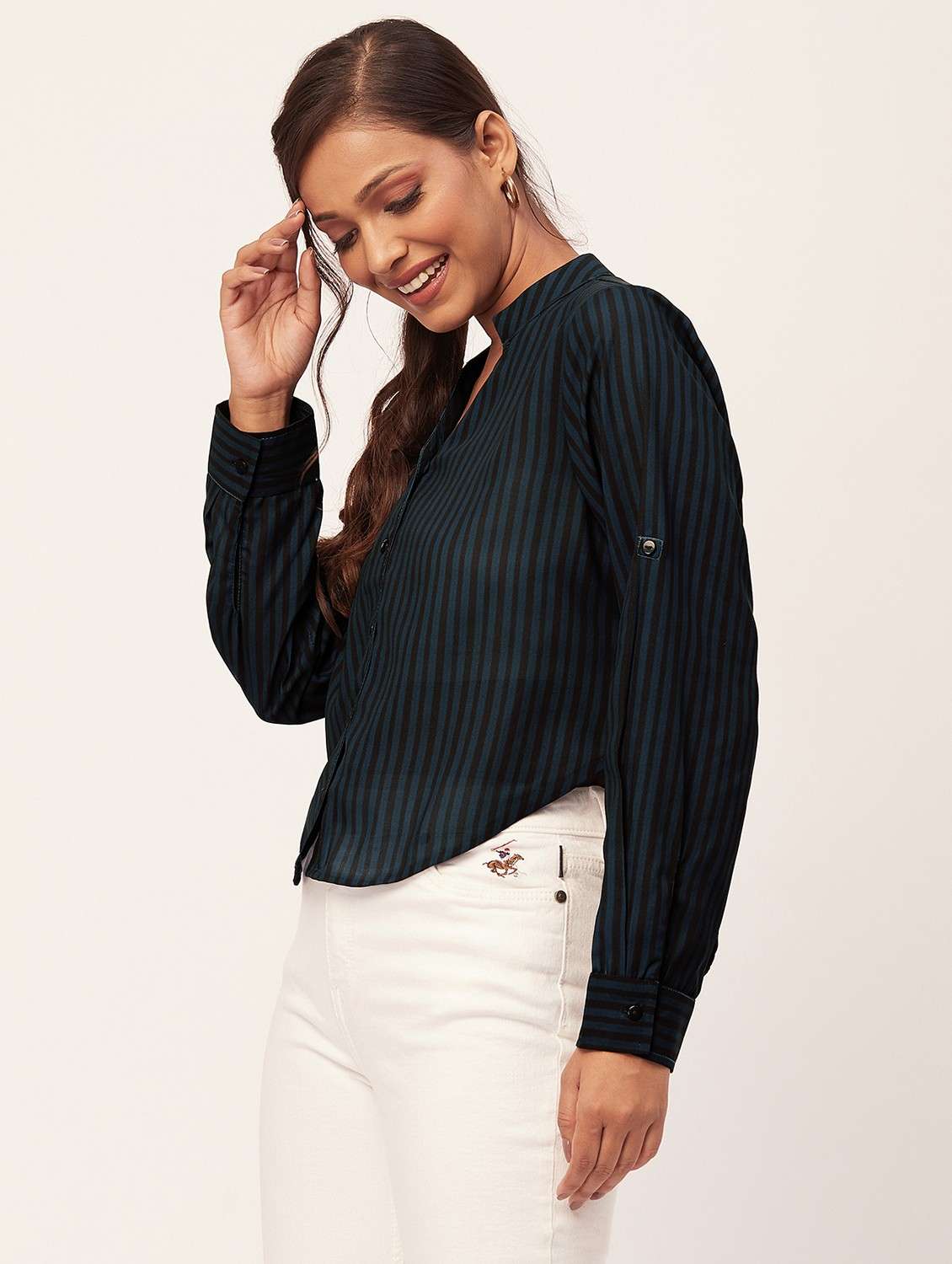 women blue poly moss regular top - 20387201 -  Standard Image - 2