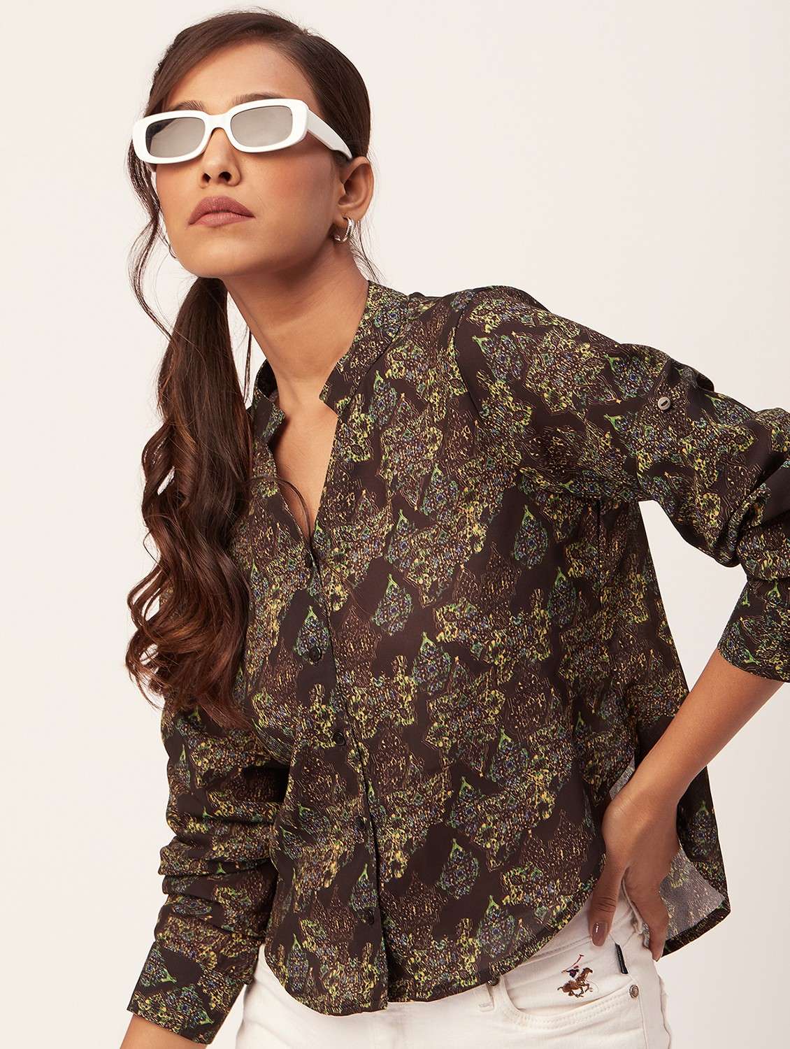 brown printed regular shirt