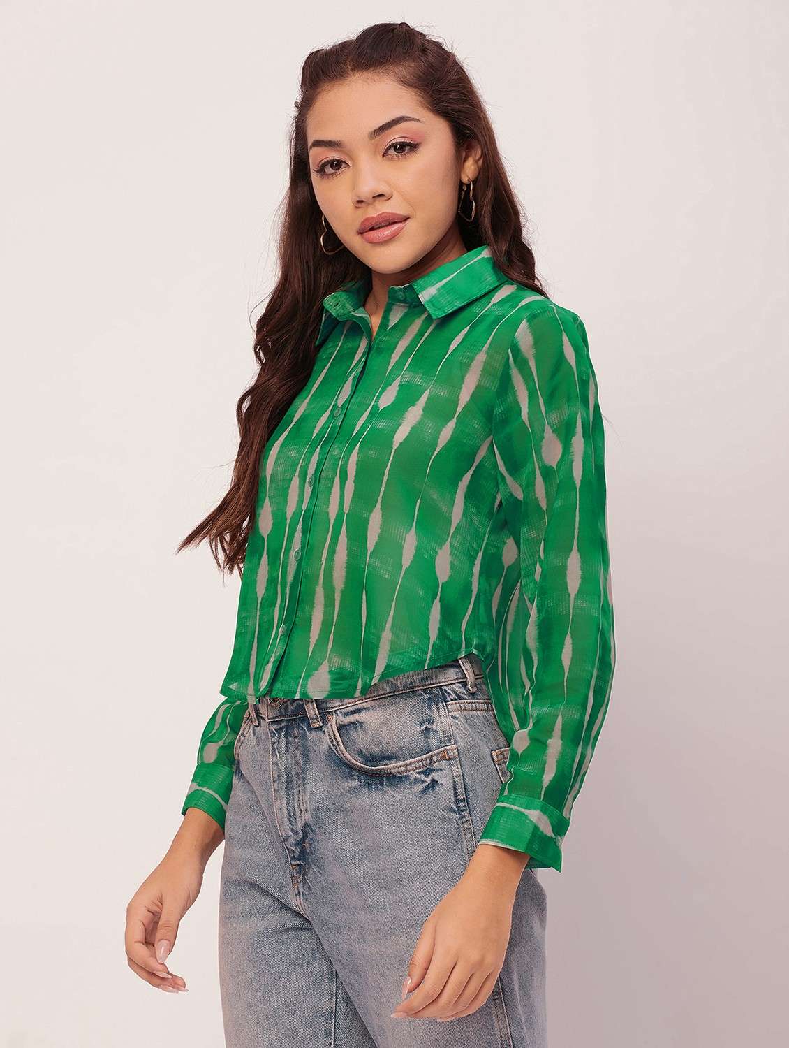 women green tie n dye poly georgette regular top - 20387205 - Standard Image - 2