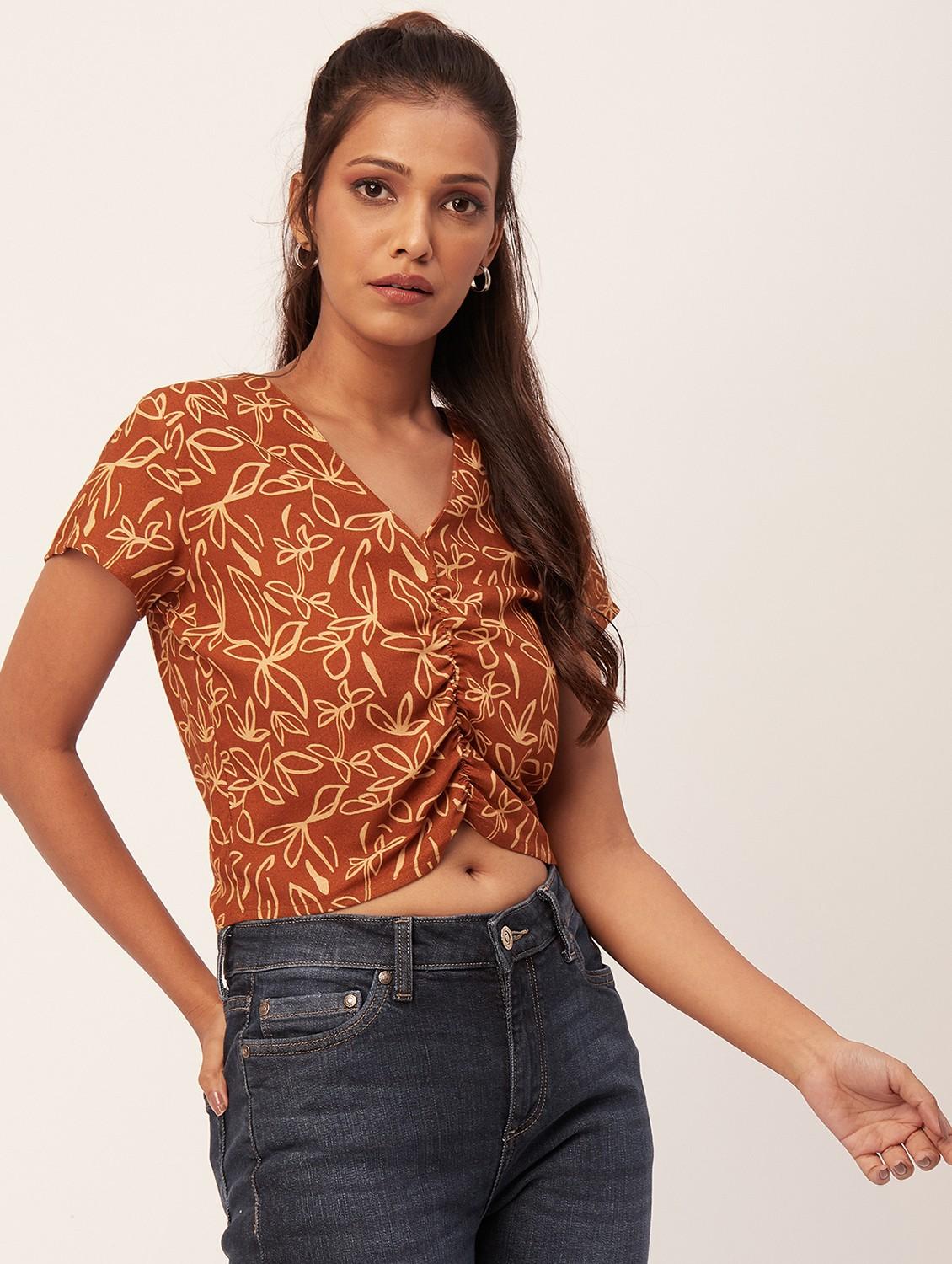 rust floral crop top - 20387214 - Standard Image - 2