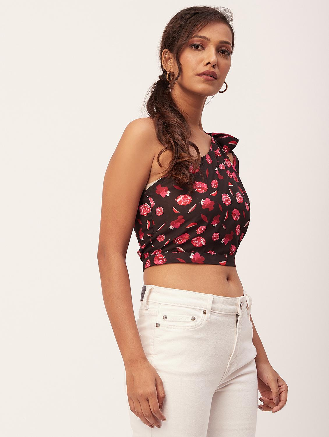 coffee brown floral crop top - 20387228 - Standard Image - 2