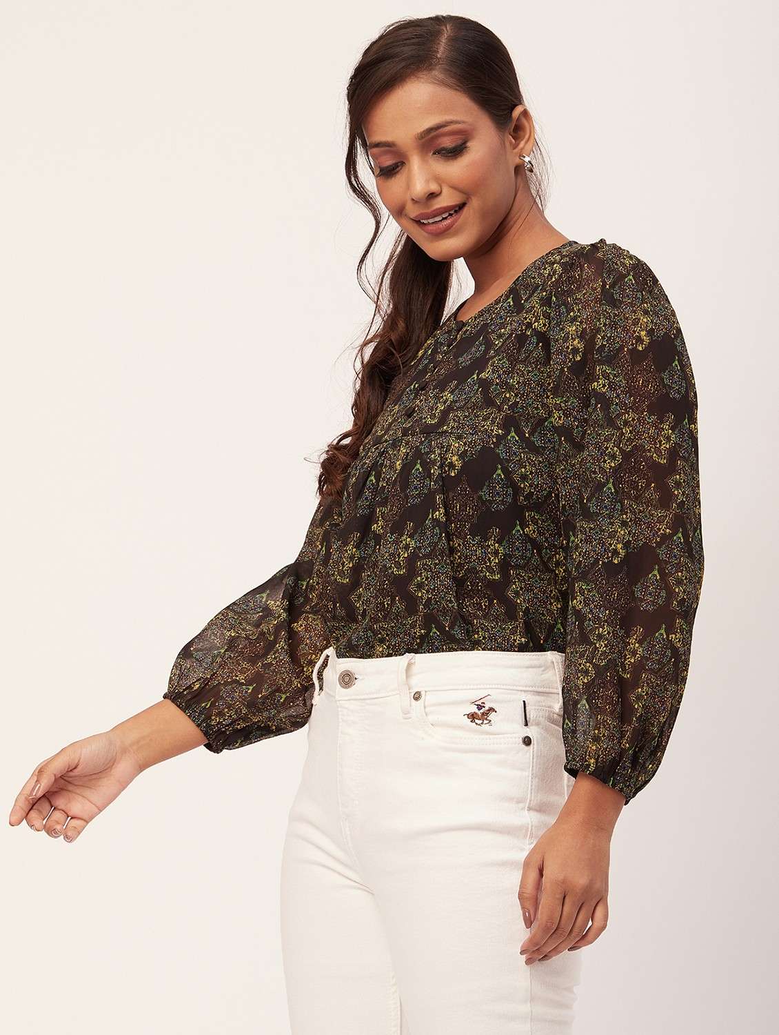 brown printed regular top - 20387234 -  Standard Image - 2