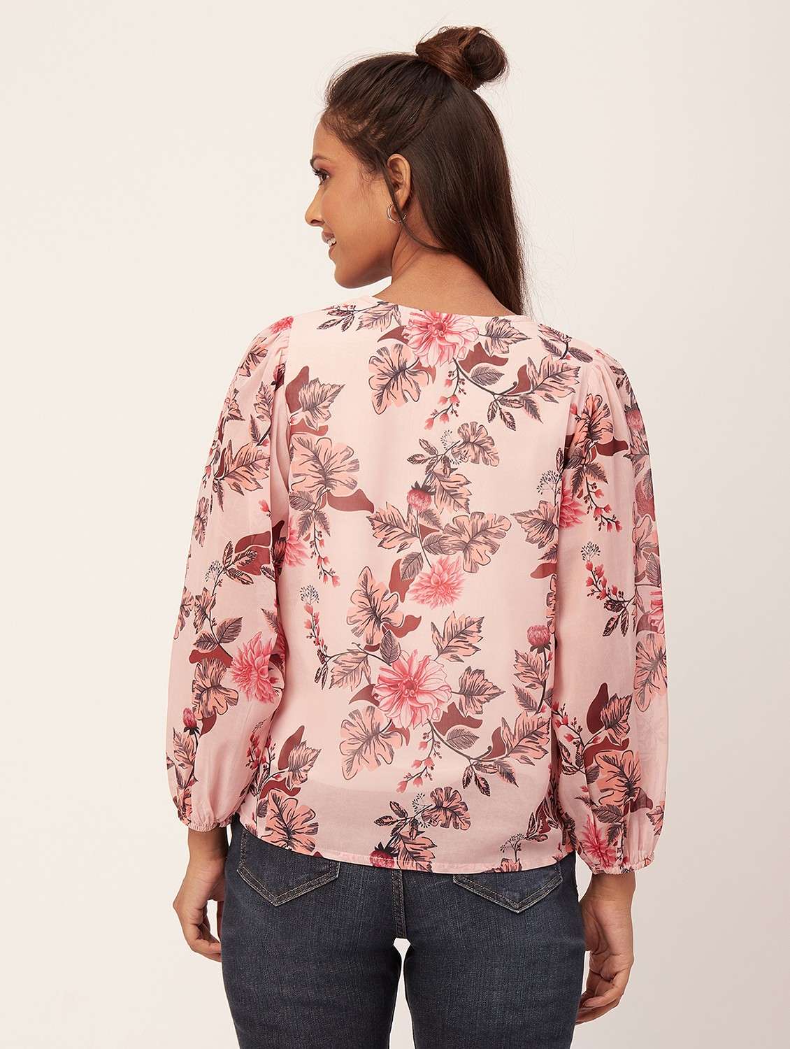 women floral print puff sleeves a-line top - 20387236 -  Standard Image - 2