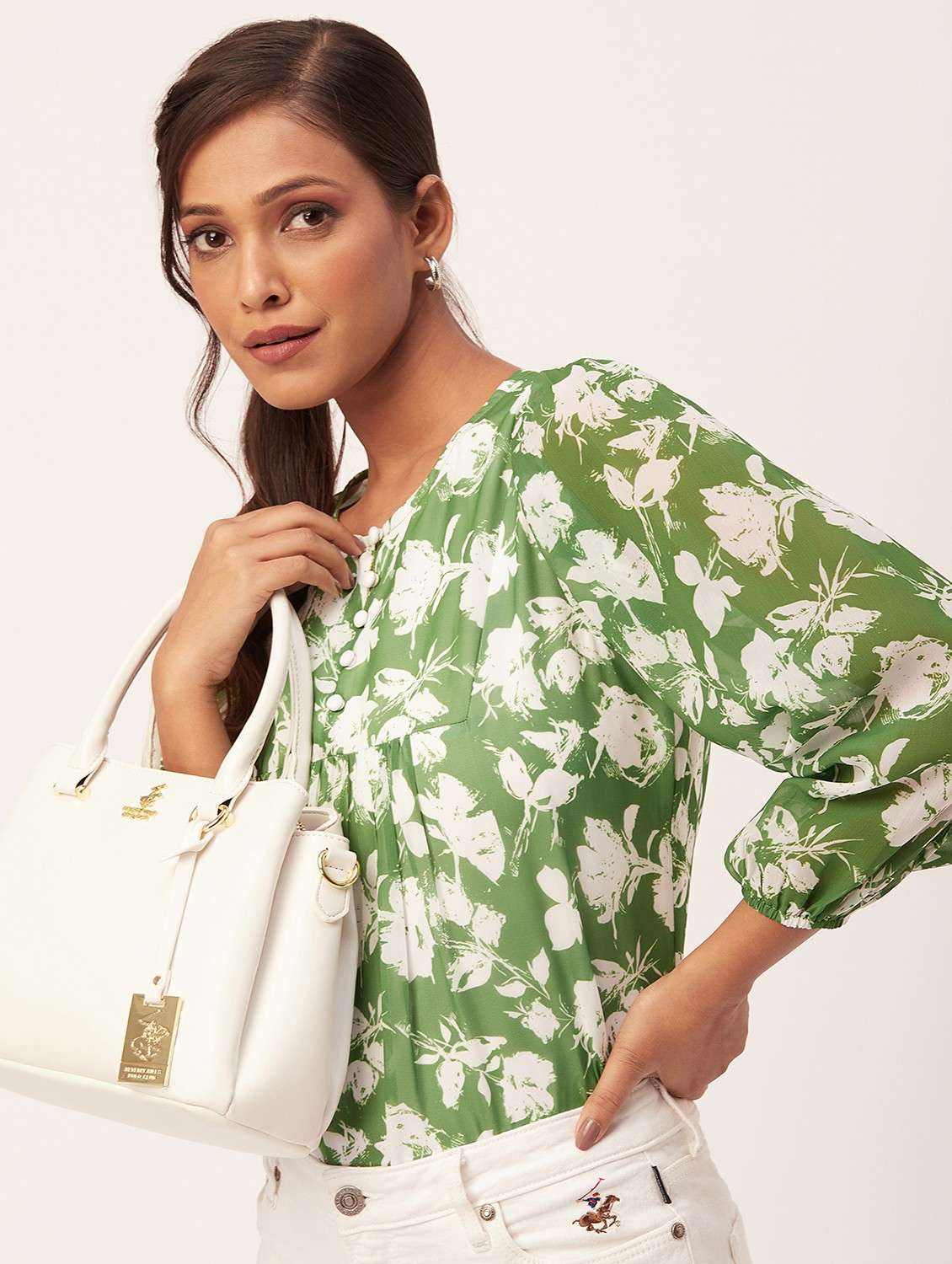 women printed puff sleeves a-line top - 20387239 -  Standard Image - 2