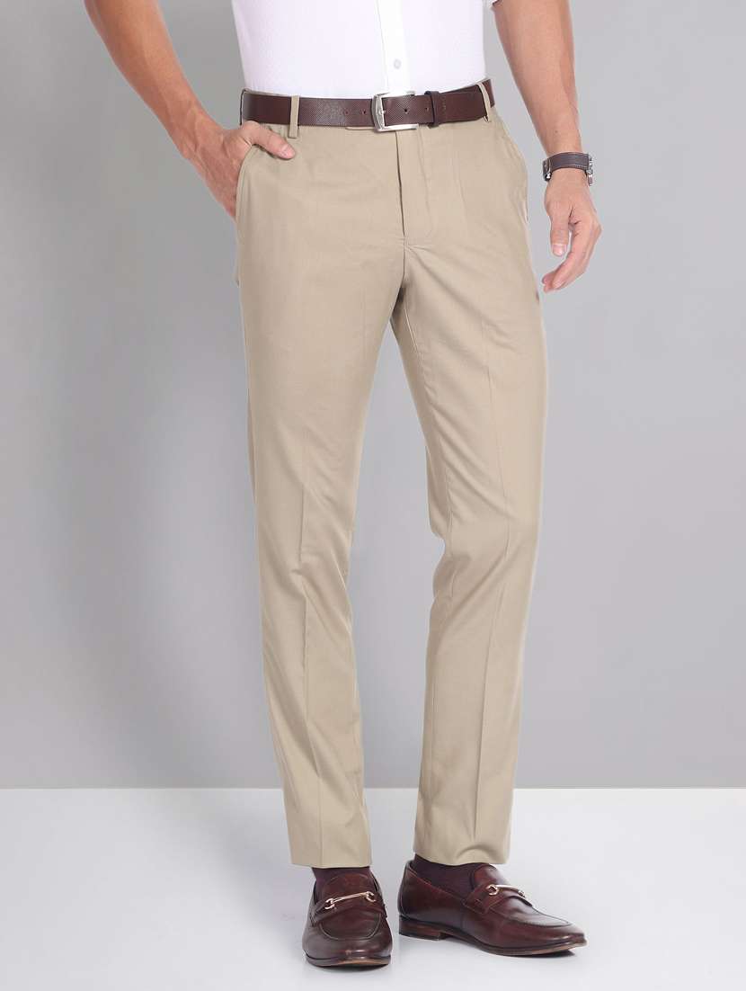men beige terry rayon flat front trousers formal trouser - 20387852 -  Standard Image - 2
