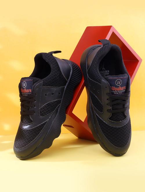 men solid black lace up sport shoes - 20387865 -  Standard Image - 0