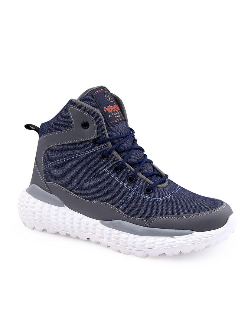 men navy blue solid lace up sneaker - 20387869 - Standard Image - 2