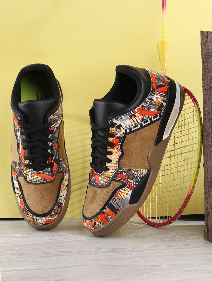 men graphic printed brown lace up sneaker - 20387878 -  Zoom Image - 0