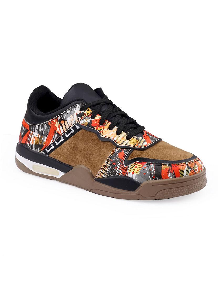 men graphic printed brown lace up sneaker - 20387878 - Standard Image - 2