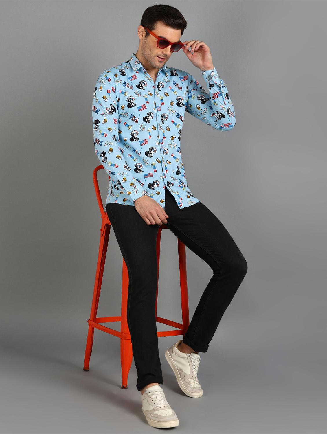 light blue cotton casual shirt - 20388045 - Standard Image - 2