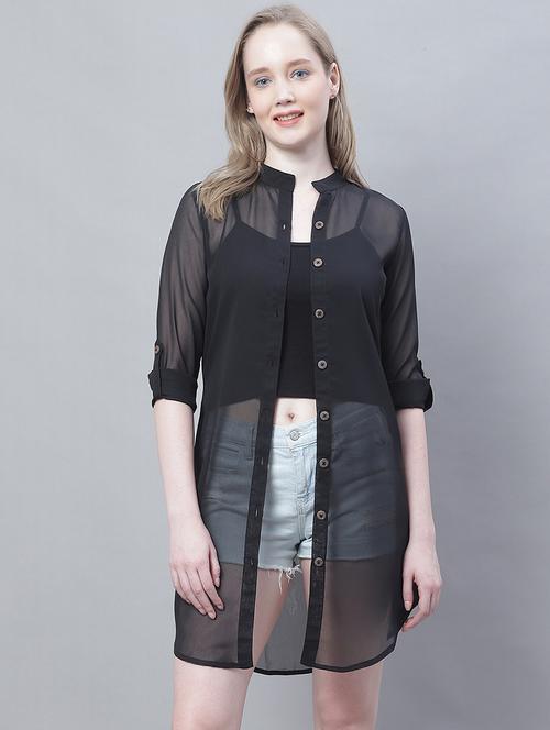 women black georgette regular shirt - 20388047 -  Standard Image - 0