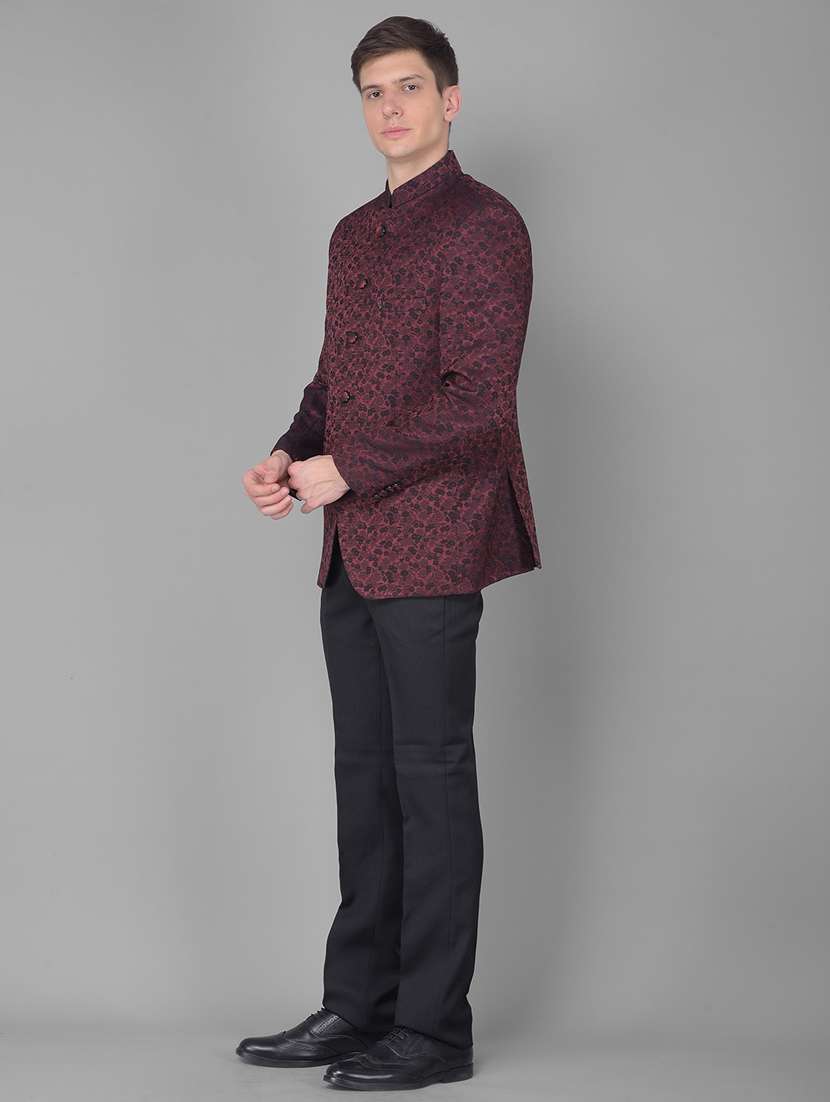 men self design burgundy slim fit polyester blend 2-piece suits suit - 20388096 -  Standard Image - 2