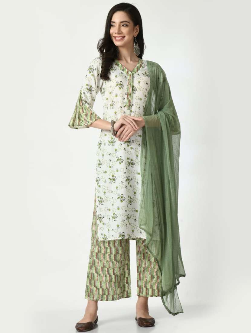 women floral printed kurta palazzo and dupatta set