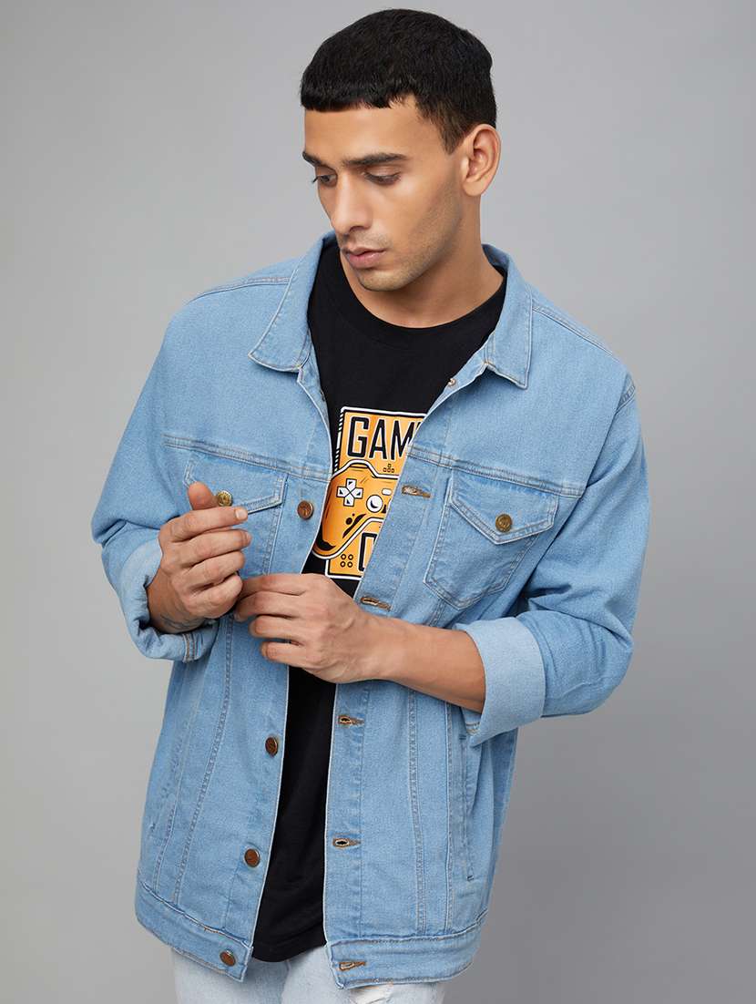 men light blue denim casual jacket