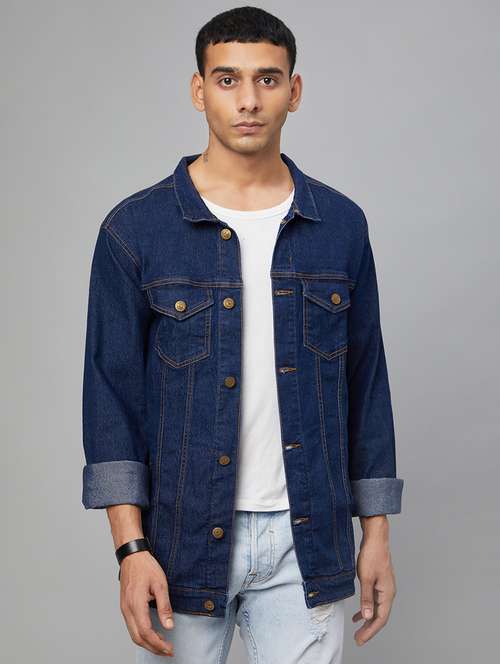dark blue solid denim jacket - 20388758 -  Standard Image - 0