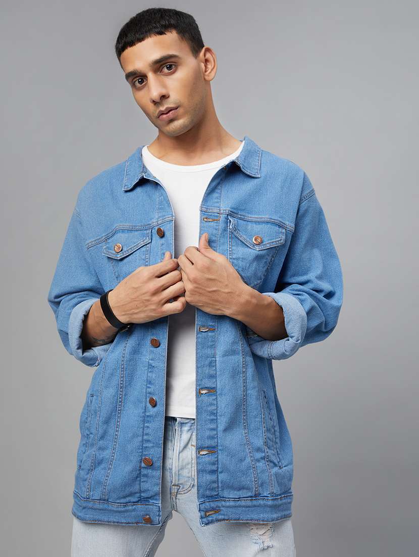 men  blue denim casual jacket