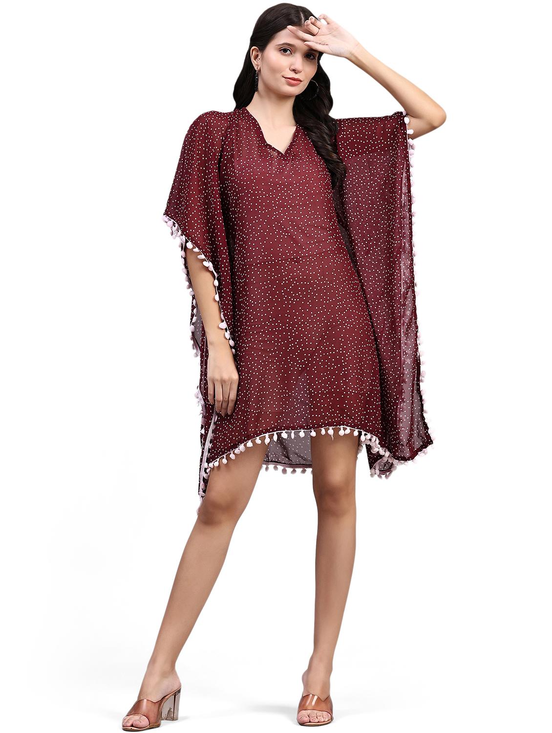 women maroon polka dot printed kaftan - 20388839 - Zoom Image - 0