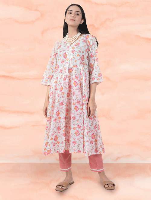 women white v-neck kurta pant set - 20388852 - Standard Image - 0