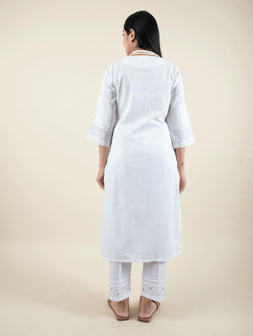 women white v-neck kurta pant set - 20388853 - Standard Image - 2