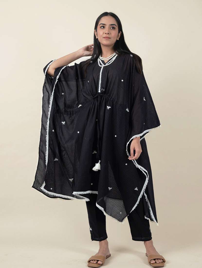 women black v-neck kaftan set